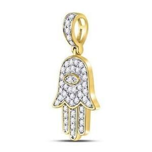 0.25cttw Diamond Hamsa Fatima Hand Pendant 10k Gold Charm